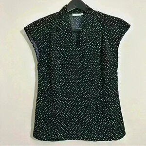 Lush Polka Dot Blouse Sleeveless Top Mock Neck Elegant Black Size S NWOT